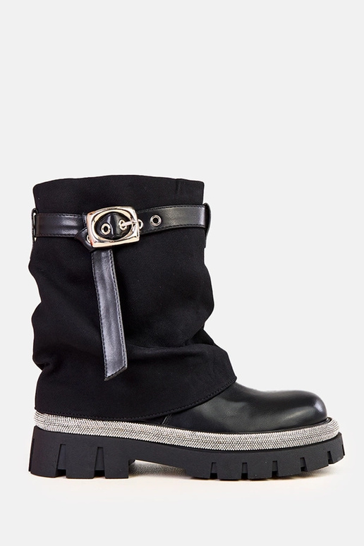 Botines negros con caña doblada y...