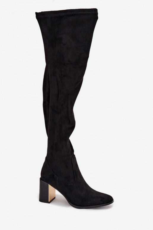 botas de mujer por encima de la rodilla con tacones de gamuza ecológicaoAe de color negro Jelina botas de mujer por encima de la rodilla con tacones de gamuza ecológicaoAe de color negro Jelina