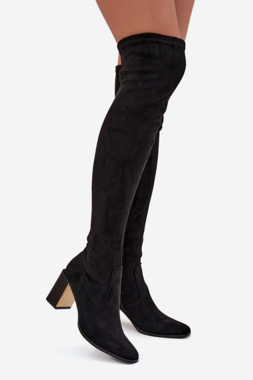 botas de mujer por encima de la rodilla con tacones de gamuza ecológicaoAe de color negro Jelina botas de mujer por encima de la rodilla con tacones de gamuza ecológicaoAe de color negro Jelina