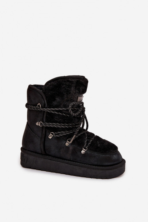 Botas de nieve Femenino con una plataforma con un abrigo de piel D.Franklin DFSH37005 de color negro