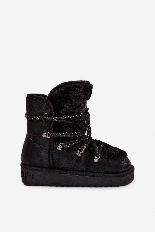 Botas de nieve Femenino con una plataforma con un abrigo de piel D.Franklin DFSH37005 de color negro