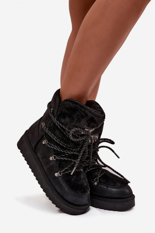 Botas de nieve Femenino con una plataforma con un abrigo de piel D.Franklin DFSH37005 de color negro