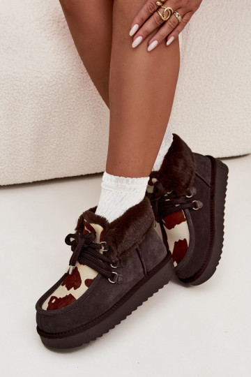 Botas de nieve para mujer de ante natural con parches D.Franklin DFSH375008 en color chocolate