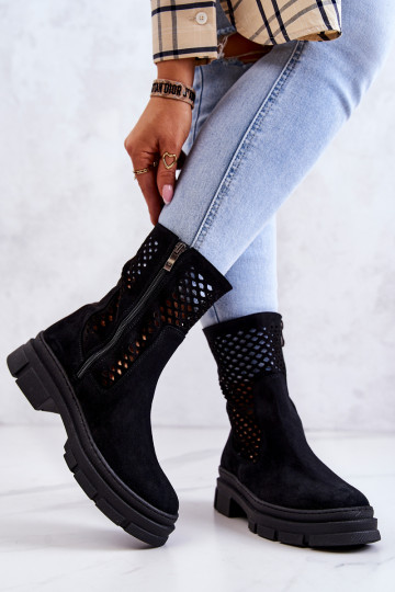 Piel botines de trabajo Nicole de color negro 2711