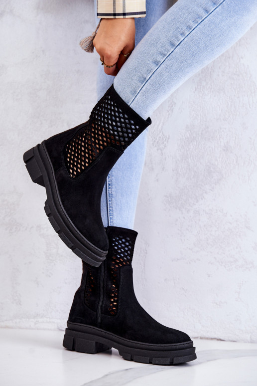 Piel botines de trabajo Nicole de color negro 2711