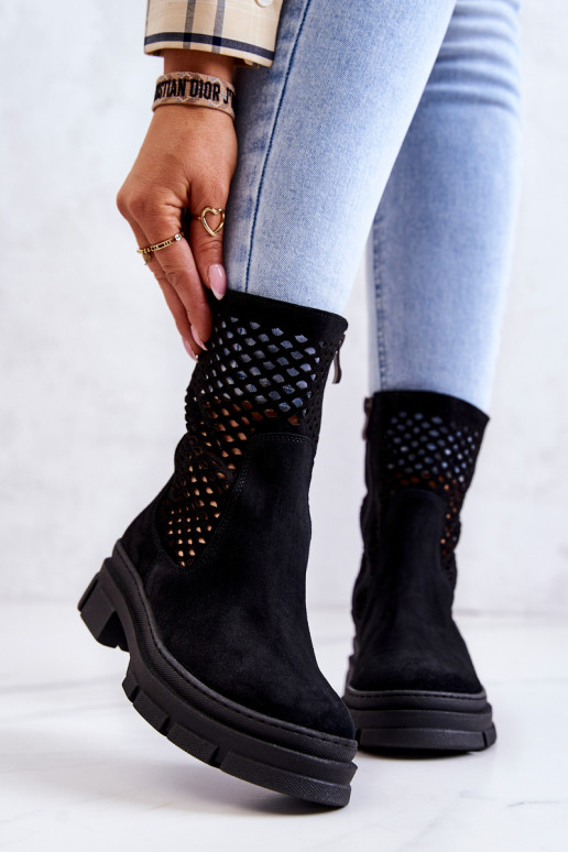 Piel botines de trabajo Nicole de color negro 2711