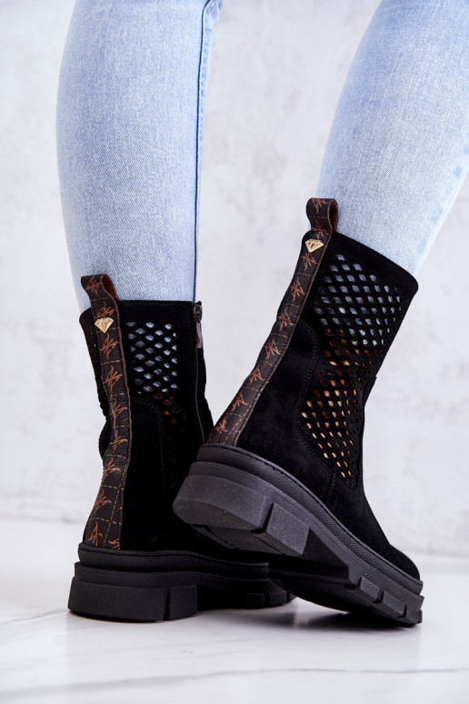 Piel botines de trabajo Nicole de color negro 2711