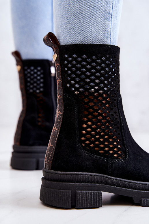 Piel botines de trabajo Nicole de color negro 2711