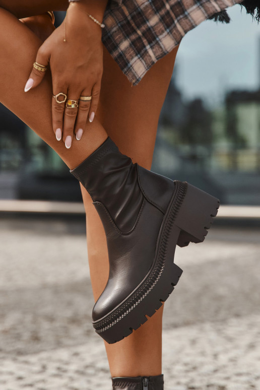 Botines de mujer con tacones gruesos y plataforma de eco cuero color marrón Elvianne