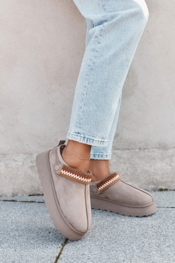 Botas de nieve de mujer bajas con correas móviles y bordado, con plataforma color arena Lyrisse