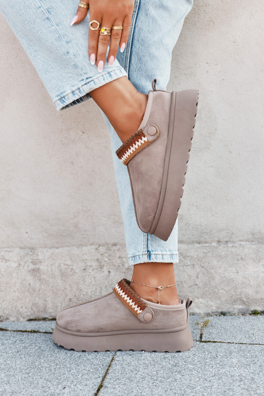 Botas de nieve de mujer bajas con correas móviles y bordado, con plataforma color arena Lyrisse