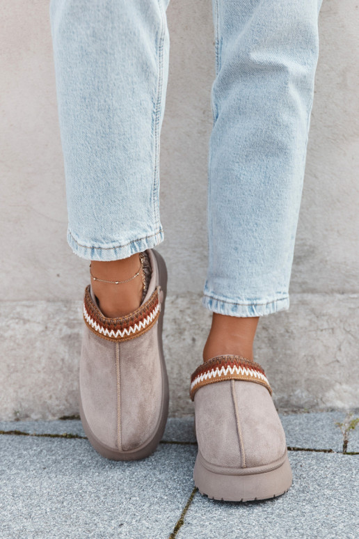 Botas de nieve de mujer bajas con correas móviles y bordado, con plataforma color arena Lyrisse