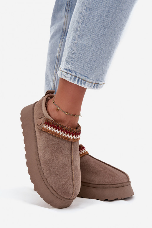 Botas de nieve de mujer bajas con correas móviles y bordado, con plataforma color arena Lyrisse