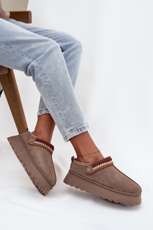 Botas de nieve de mujer bajas con correas móviles y bordado, con plataforma color arena Lyrisse