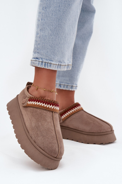 Botas de nieve de mujer bajas con correas móviles y bordado, con plataforma color arena Lyrisse