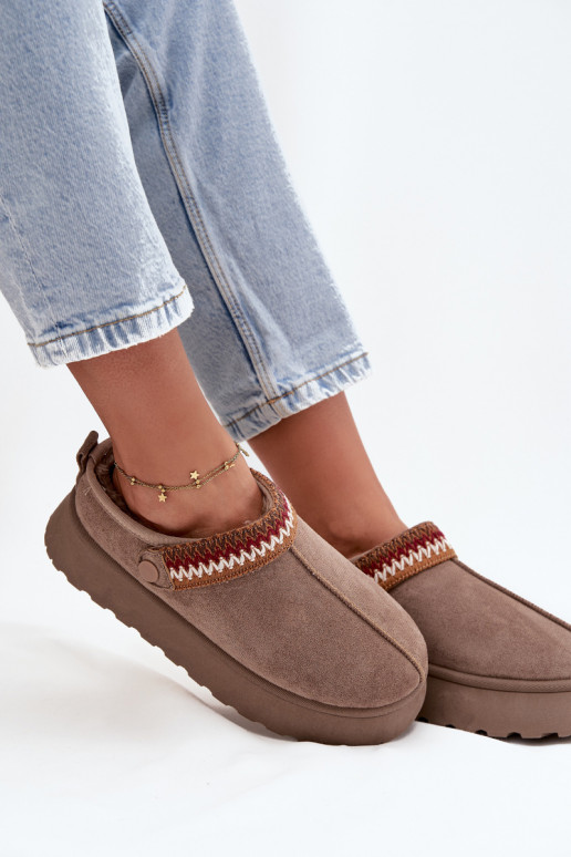 Botas de nieve de mujer bajas con correas móviles y bordado, con plataforma color arena Lyrisse