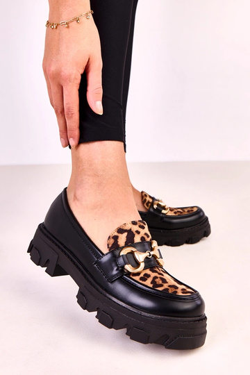 Mocasines negros con acento de estampado de leopardo y decoración dorada Ruben