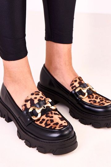 Mocasines negros con acento de estampado de leopardo y decoración dorada Ruben 2