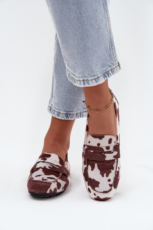 Mocasines planos para mujer con parches color marrón y blanco "Soreline"