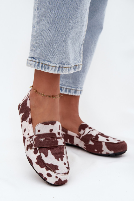 Mocasines planos para mujer con parches color marrón y blanco "Soreline"