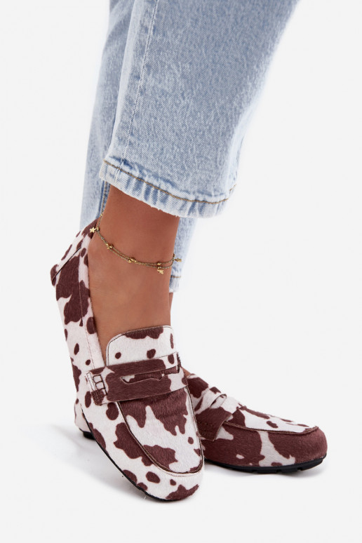Mocasines planos para mujer con parches color marrón y blanco "Soreline"