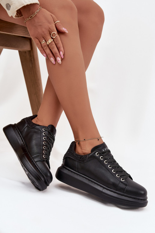 Zapatillas modelo zapatos. FemeninoActivadoturalnej Skóry GOE OO2N4004 de color negro