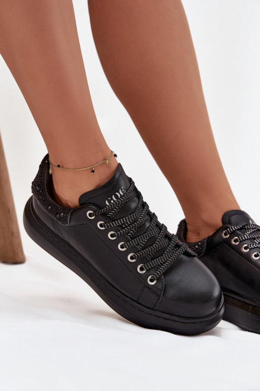 Zapatillas modelo zapatos. FemeninoActivadoturalnej Skóry GOE OO2N4004 de color negro