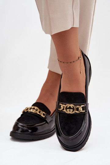 Mocasines lacados Femenino con detalles dorados S.Barski HY52-540 de color negro 2