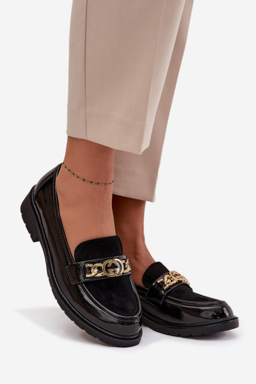 Mocasines lacados Femenino con detalles dorados S.Barski HY52-540 de color negro