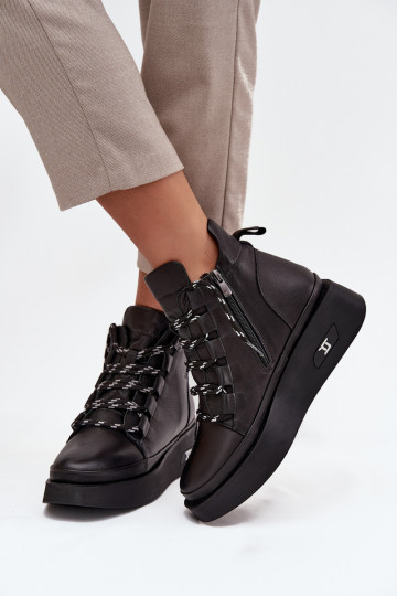 Piel Botas de mujer con una plataforma calentamiento Artiker 55C0809 de color negro 2