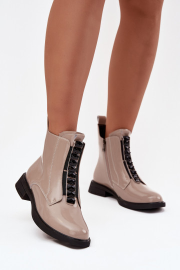 Botines para mujer de piel natural con efecto charol D&A MR52-108 color arena