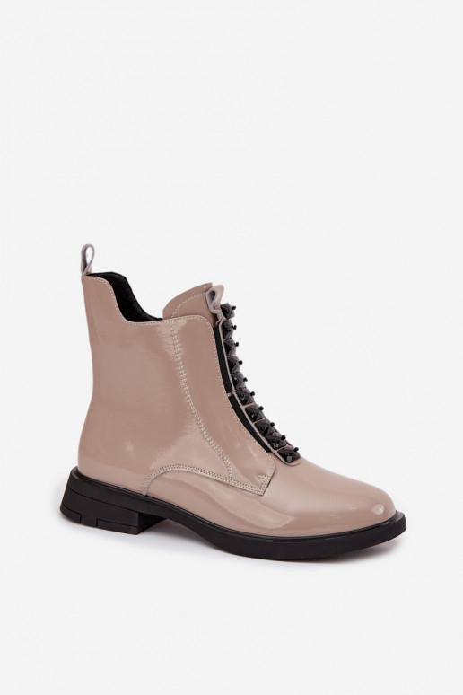 Botines para mujer de piel natural con efecto charol D&A MR52-108 color arena