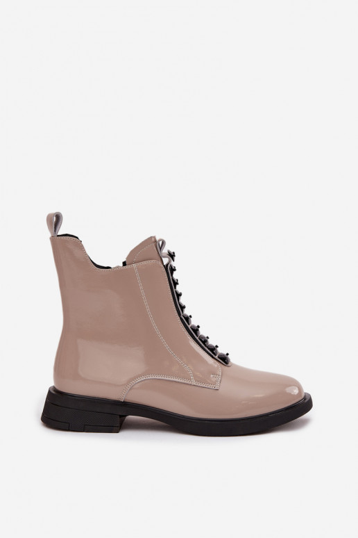 Botines para mujer de piel natural con efecto charol D&A MR52-108 color arena