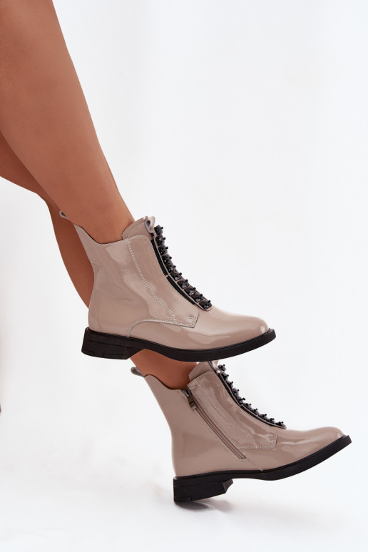 Botines para mujer de piel natural con efecto charol D&A MR52-108 color arena