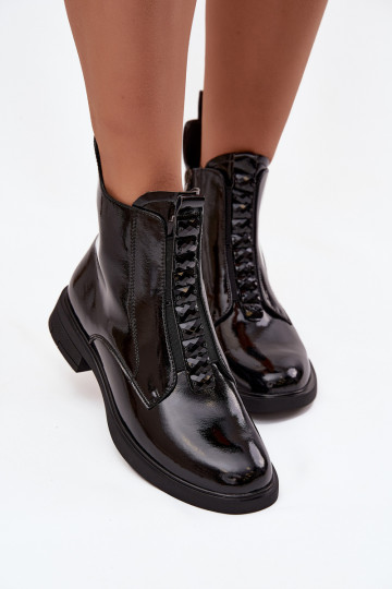 Botines de charol para mujer de piel sintética D&A MR52-108 color negro