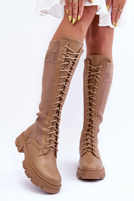 botas con tacones anchos con plantilla tipo calcetín beige Itona botas con tacones anchos con plantilla tipo calcetín beige Itona