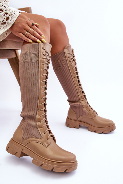 botas con tacones anchos con plantilla tipo calcetín beige Itona botas con tacones anchos con plantilla tipo calcetín beige Itona