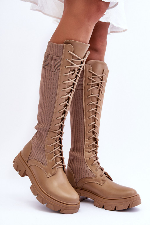botas con tacones anchos con plantilla tipo calcetín beige Itona botas con tacones anchos con plantilla tipo calcetín beige Itona