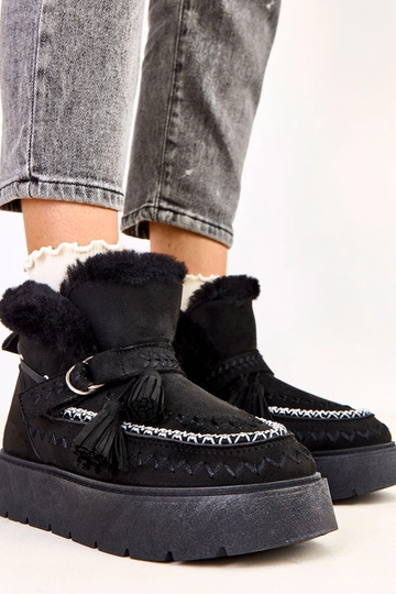 Botas de nieve con plataforma y flecos Maurisa en color negro
