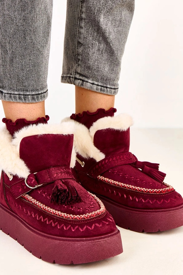Botas de nieve con plataforma y flecos Maurisa en color burdeos