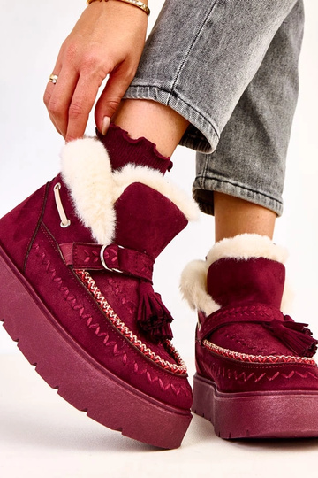 Botas de nieve con plataforma y flecos Maurisa en color burdeos 2