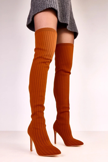 Botas de tela de largo sobre la rodilla Kenpis en color marrón 2
