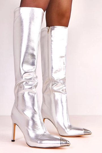 Botas largas elegantes plateadas con punta metálica Janisa