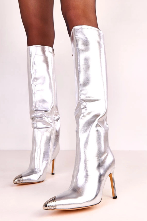 Botas largas elegantes plateadas con...