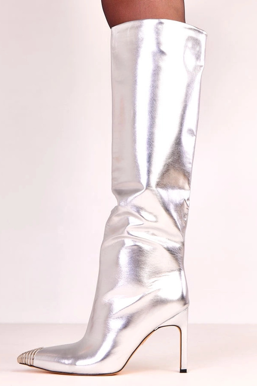 Botas largas elegantes plateadas con...