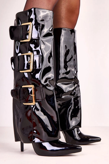 Botas negras de charol con caña doblada Karela