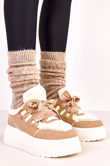 Zapatillas deportivas color arena con plataforma Deena