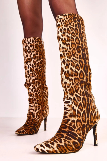 Botas altas de estampado leopardo para mujer con tacón delgado Adrienne 2