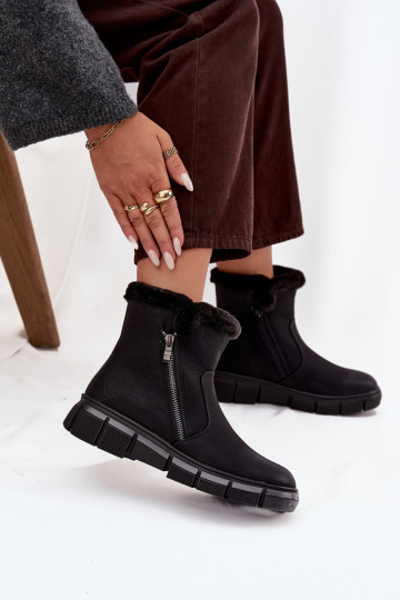 Botas de nieve Femenino con una plataforma con un abrigo de piel de color negro Briselle