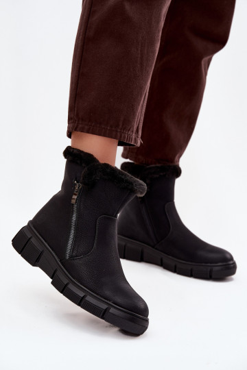 Botas de nieve Femenino con una plataforma con un abrigo de piel de color negro Briselle 2